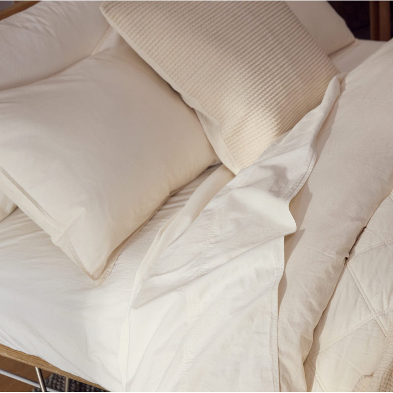 Ensemble de draps en percale organique froissé, Ensemble de draps très grand californien avec 2 t, Non teint