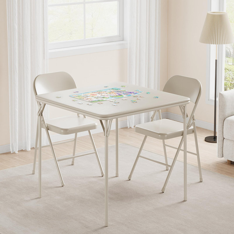 3-Piece Folding Dining Table Set for 4 Persons, Faux Leather Tabletop & Padded Chairs, Space Saving Compact Dining Furniture for Small Apartment, Kitchen and Dining Room