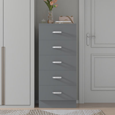 Lycinda 5 Drawer Tallboy Chest Of Drawers - Matt Finish, Scratch Resistant, Brushed Chrome Metal Handles