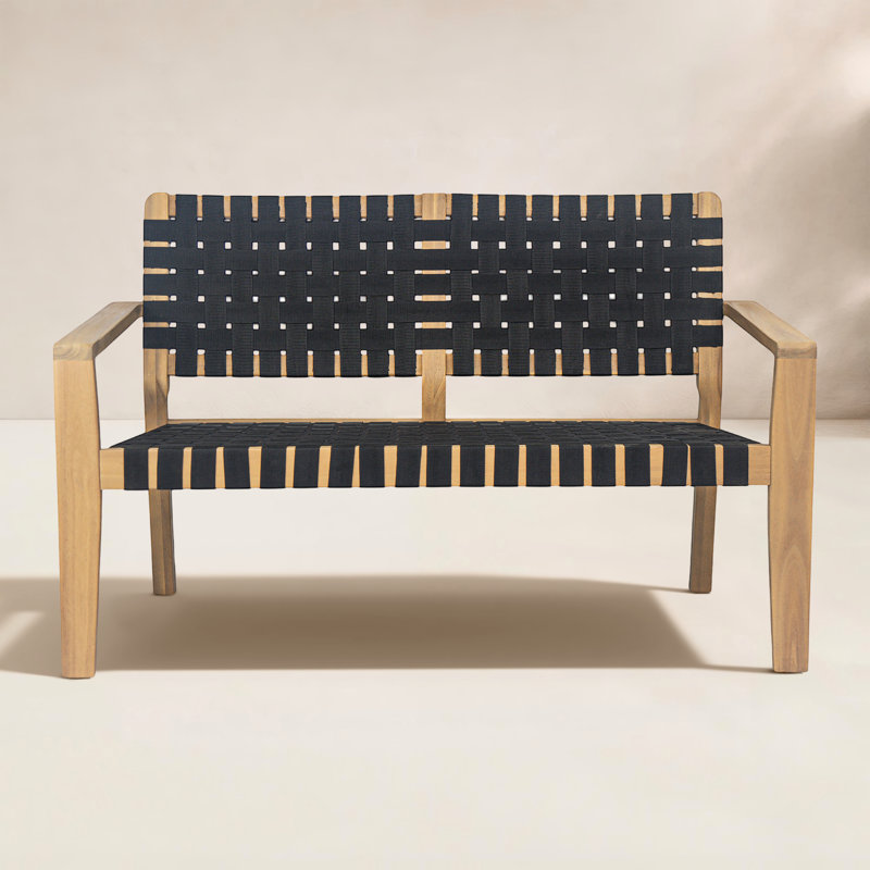 Melvin Acacia Wood Patio Loveseat, Black/Light Teak
