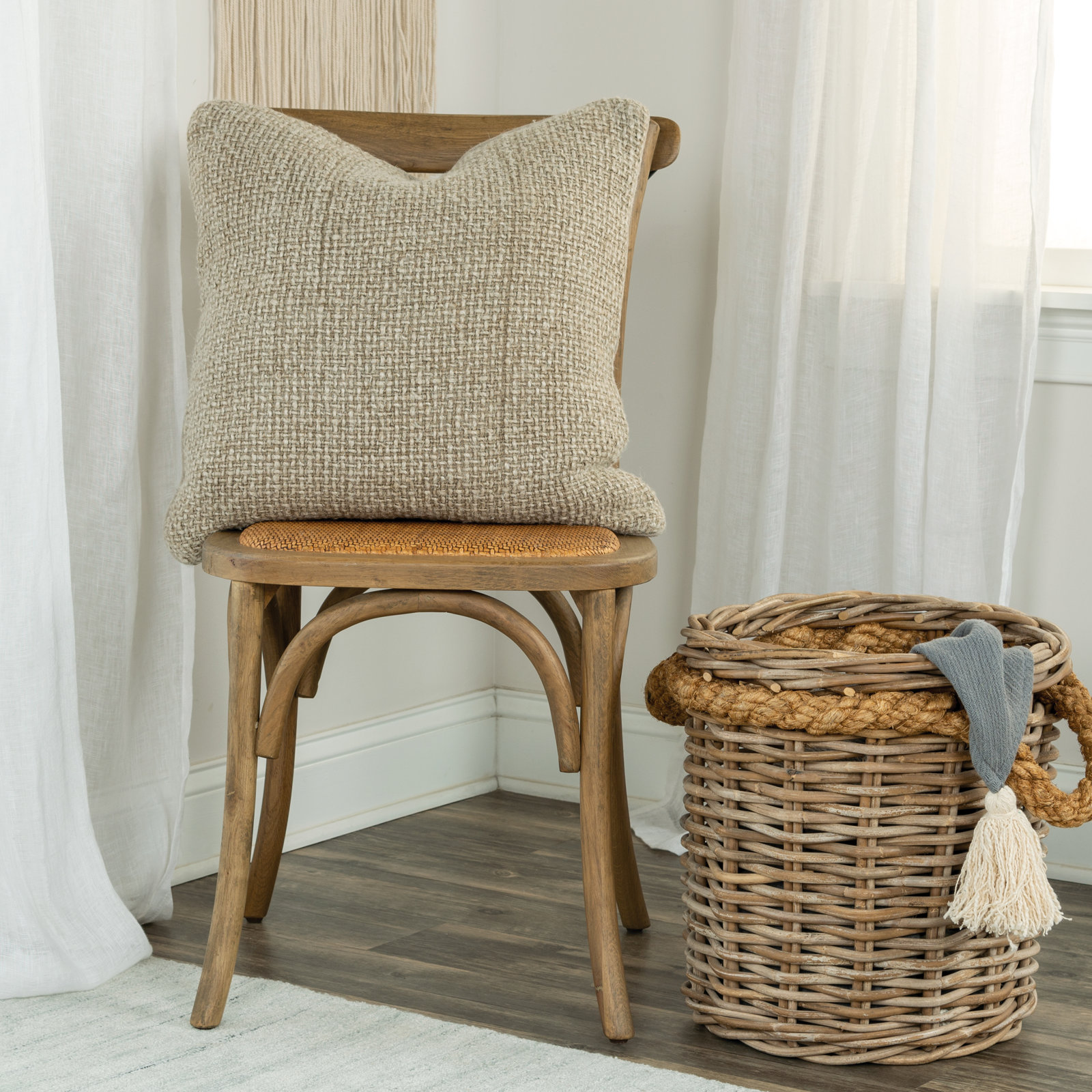 Dorsey Linen Throw Pillow, Natural