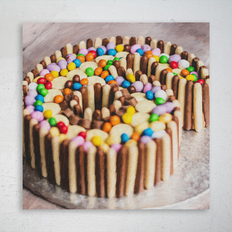 Gâteau enrobé de chocolat avec paillettes sur une surface de béton gris - 1 pièce, impression carrée sur toile tendue