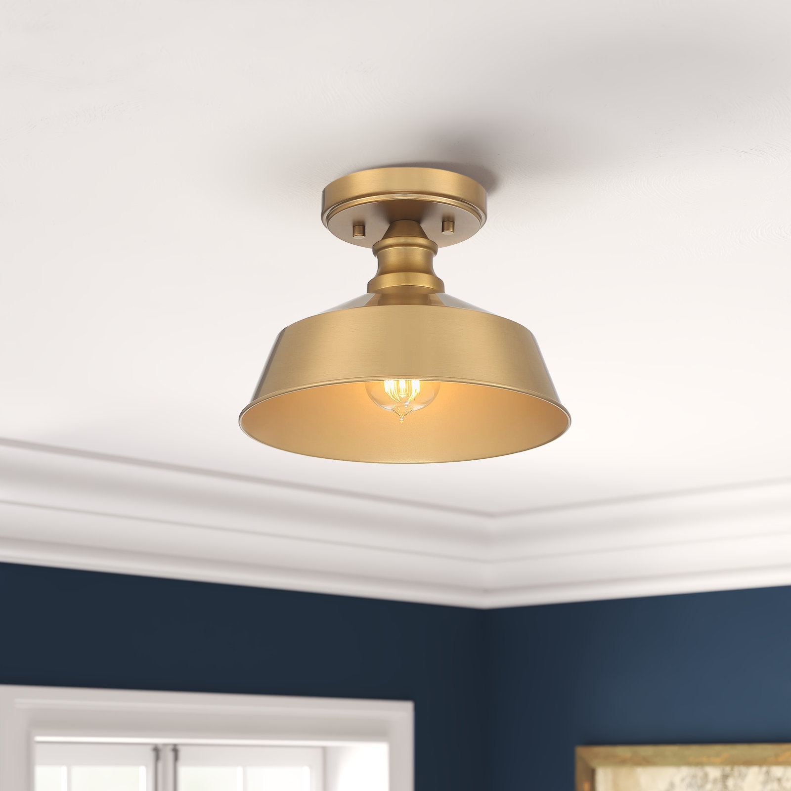 Jeb Single Light Semi Flush Mount, Natural Brass