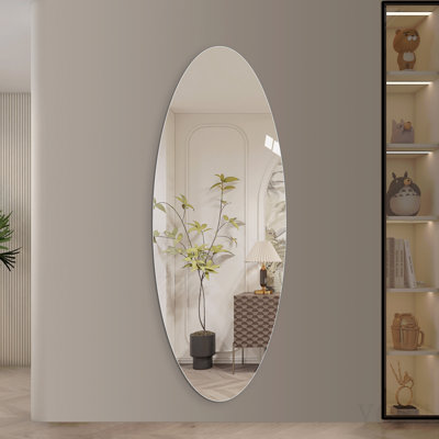 65" X 24" Full Length Wall Mirror, Oval Design, 5mm Copper-Free Silver Glass, Moisture-Resistant & Anti-Oxidation, Hd Reflection, Wall-Mounted For Entryway, Bedroom & Salon