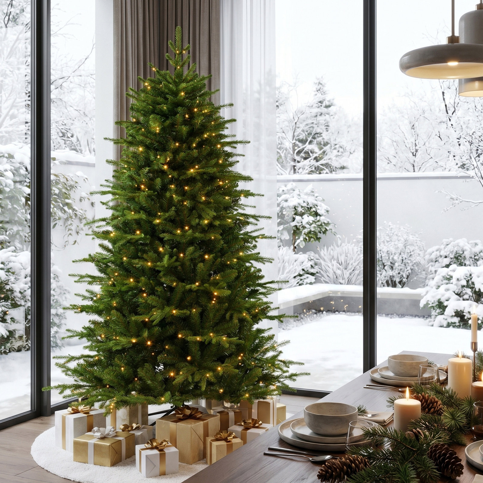 Leilonie Flocked Pre-Lit Fir Christmas Tree, 6' H