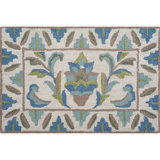 Lugano Hand-Tufted Wool Loop Pile Indoor Rug Traditional Bordered Cream/Blue/Green