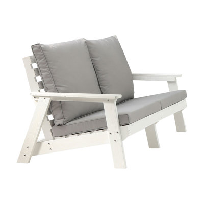 Mobilier d'extérieur White Hips avec grain de bois et coussin, jardin relaxant, blanc / gris, grain, vent