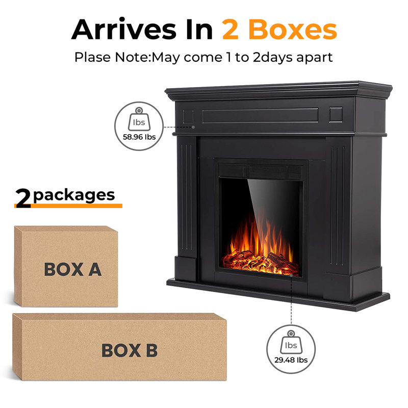 Tarijah 43" 1500W Electric Fireplace Mantel W/ Realistic LED Log Heater,Remote Control, Black