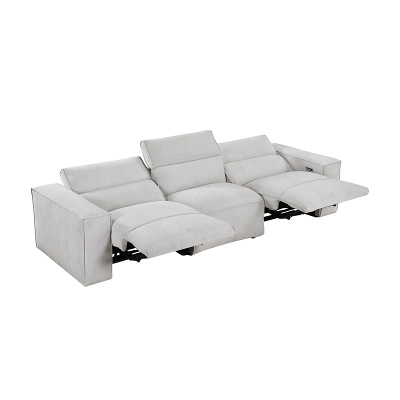 Phoebe Light Gray Power Double Reclining Sofa with Power Headrests