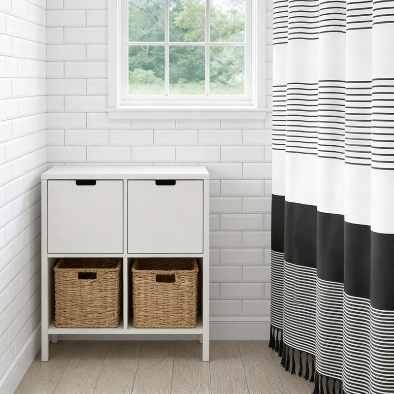 Rideau de douche rayé à pampilles, mélange de coton de qualité supérieure, œillets résistants à la rouille, décoration de salle de bain Boho Farmhouse