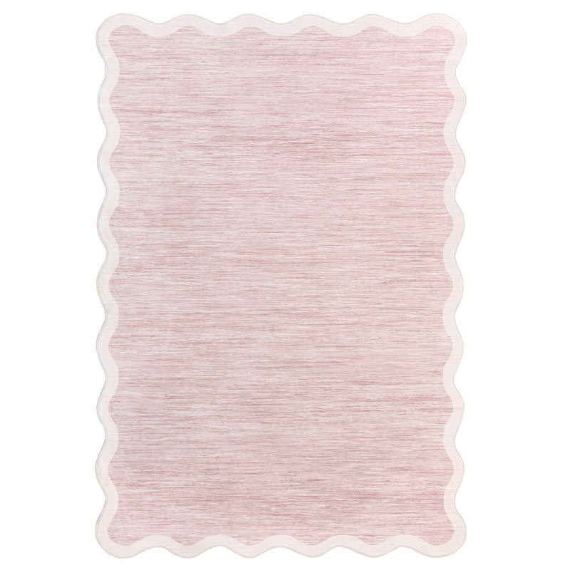 Tapis lavable 9 po x 12 pi, tapis moderne antidérapant à bord festonné, rose