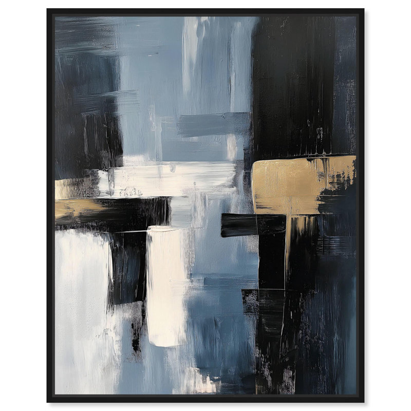 Abstraits bleus urbains par Art Remedy, H 21 po x l 17 po, Cadre flottant noir