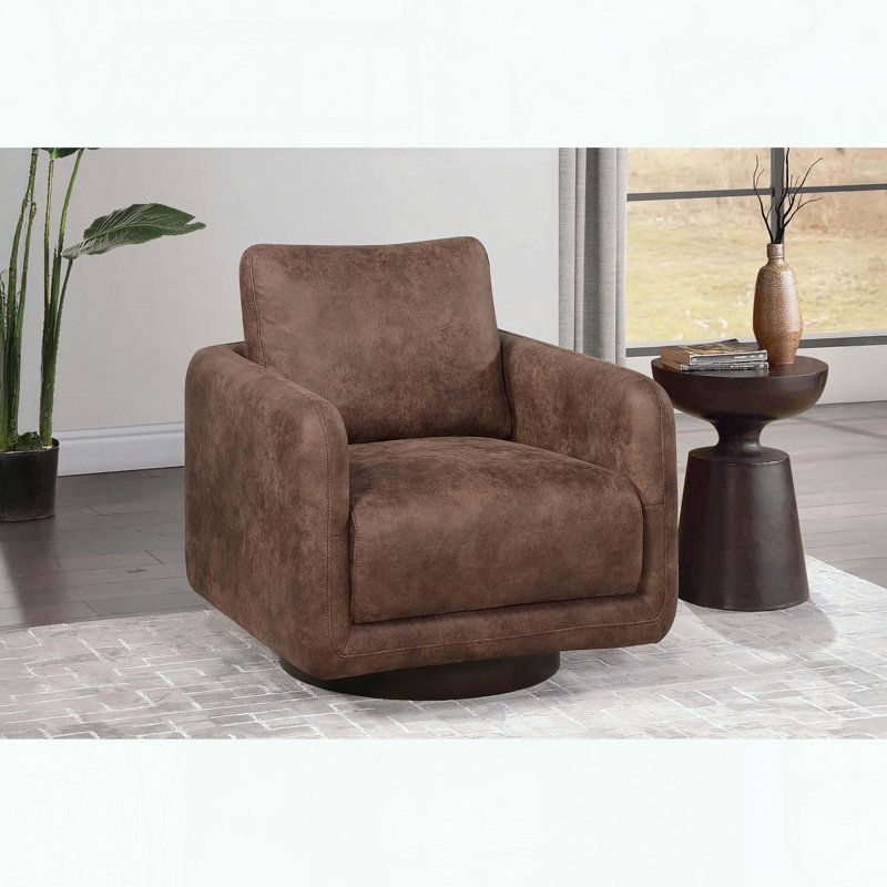 Fauteuil d'appoint pivotant en similicuir, base en bois et rotation à 360 degrés, Brun
