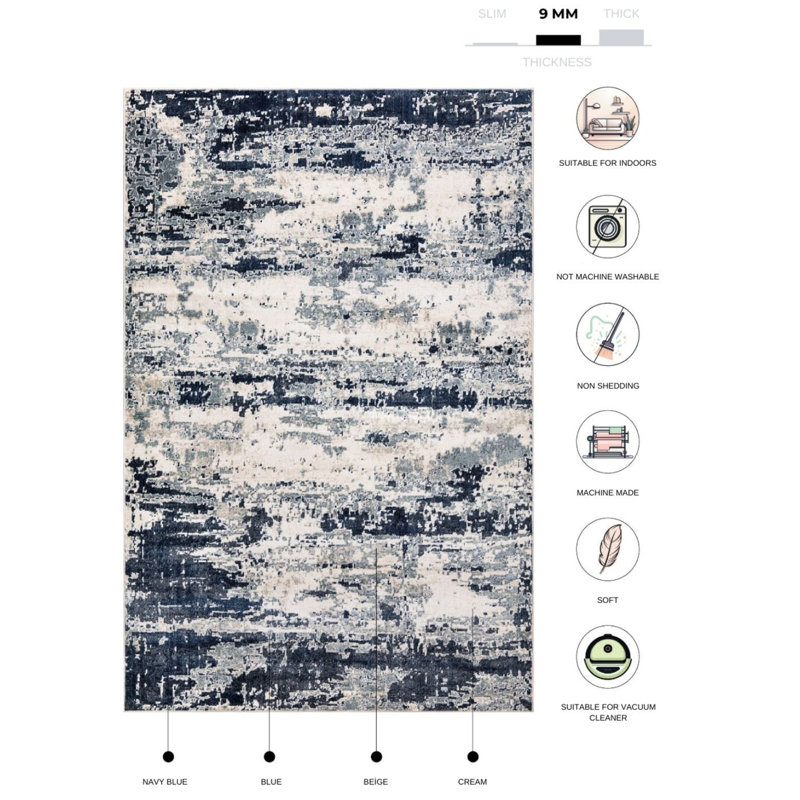 Tapis beige rectangulaire en polypropylène tissé à la machine Abstrract Travisha, Rectangle 5 pi 3 po x 7 pi 7 po