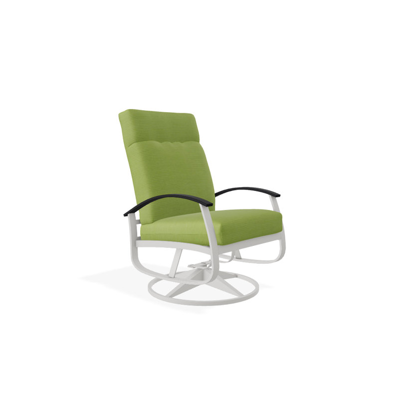 Chaise de patio pivotante avec coussins Askar, Cabana classique à rayures noires Sunbrella®, Noir P70, Neige texturée