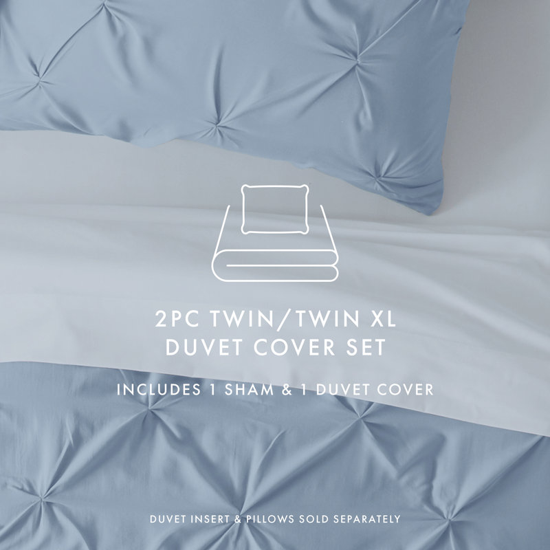 Pinch Pleat Textured Duvet Cover Set, Twin Duvet Cover + 1 Sham, Light Blue