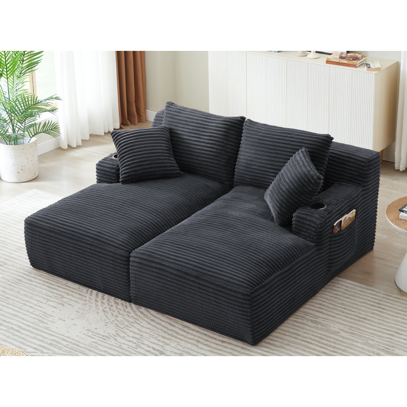 Chaise longue double en velours côtelé, Gris foncé