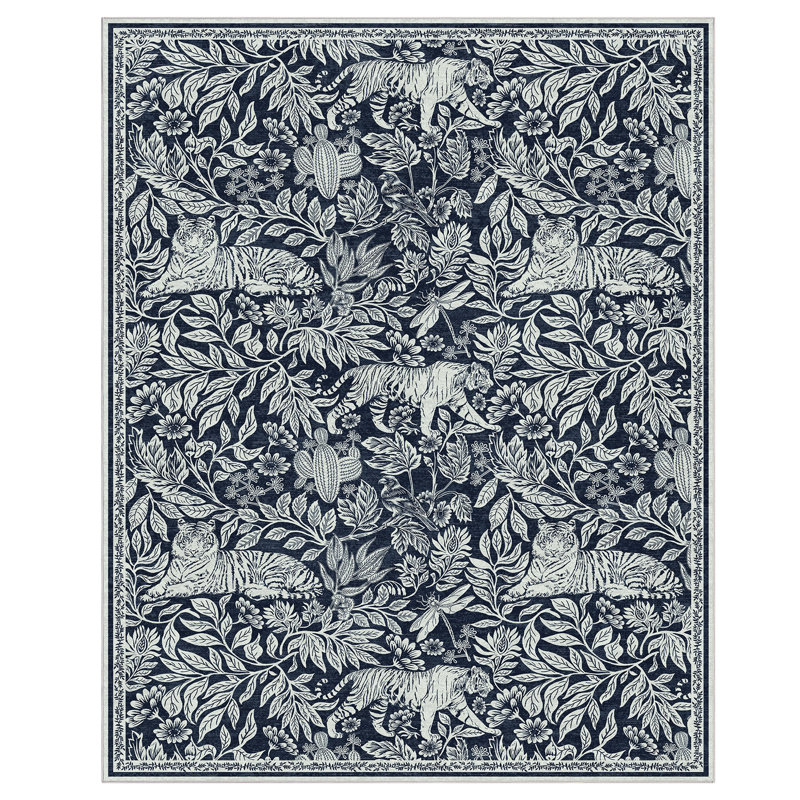  Tapis de salon pliable, lavable et lavable 10 x 13, Bleu, Rectangle 10 pi x 13 pi
