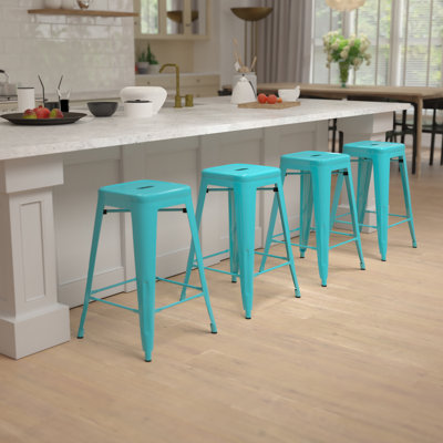 Backless Metal Indoor-Outdoor Stool w/Square Seat