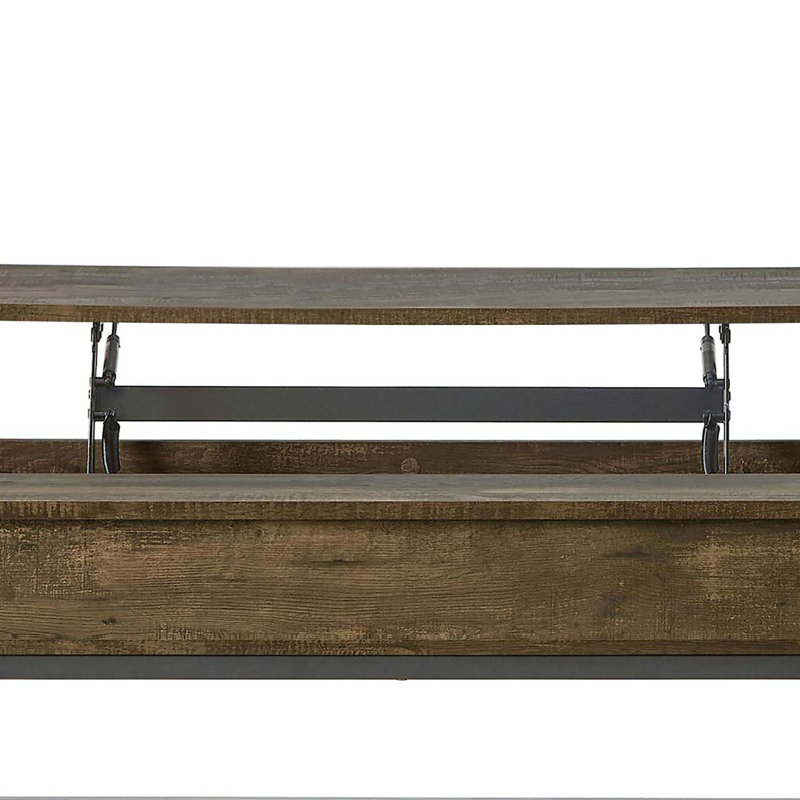 Table basse à plateau relevable brun chêne et sable noir