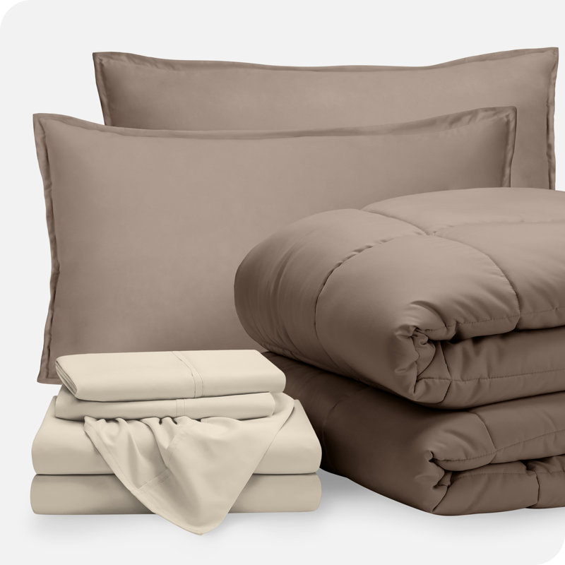 Microfiber Bed-In-A-Bag, Queen Comforter + 6 Additional Pieces, Taupe/Sand