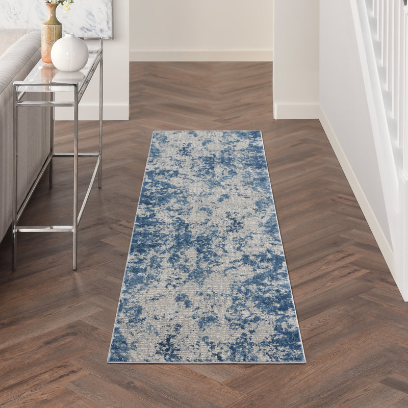 Abstract Gray/Blue Area Rug, Runner 2'2" x 7'6"