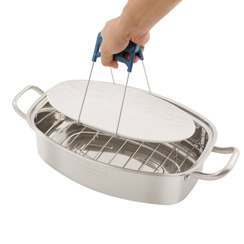 304 Stainless Steel Steamer Pot, 1.32-Gallon Oval Steaming Cookware, 5.91" H x 18.5" W x 10.24" D