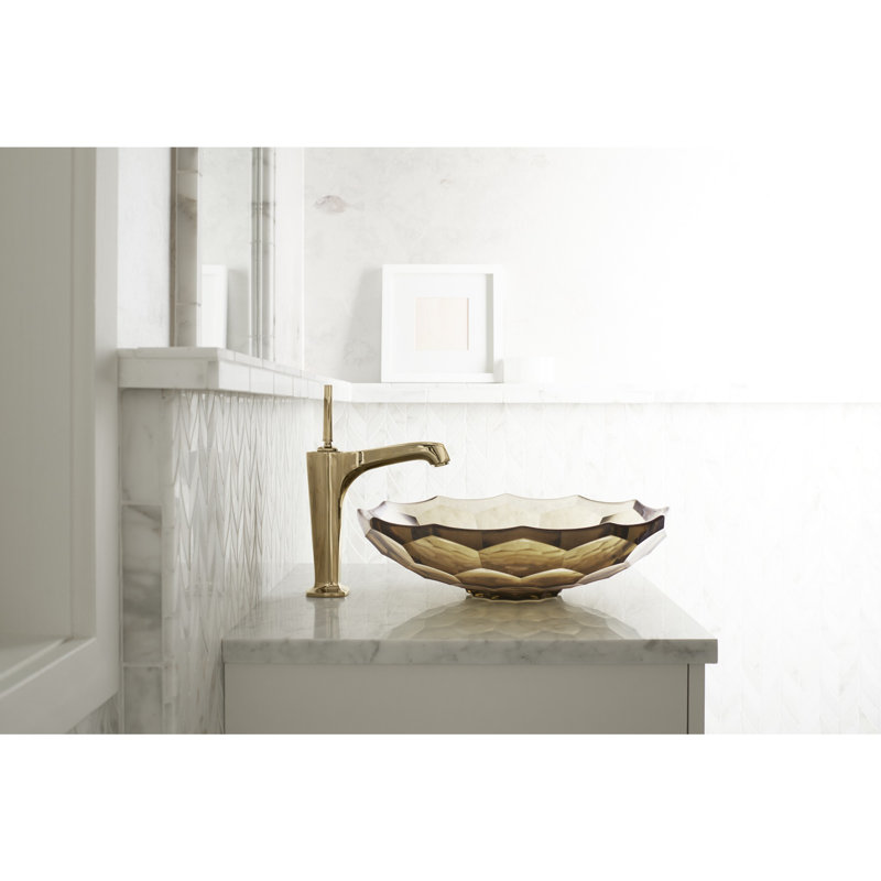 Kohler Briolette, Artist Editions Oval Faceted Glass Bathroom Vessel Sink, Translucent Sandalwood