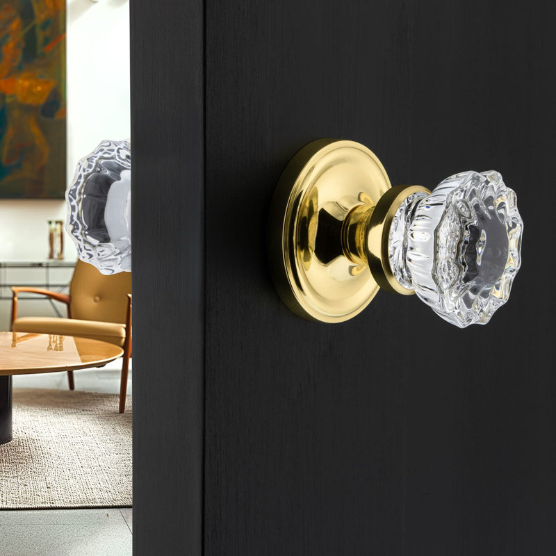 Classic Rosette with Crystal Door Knob, Unlacquered Brass