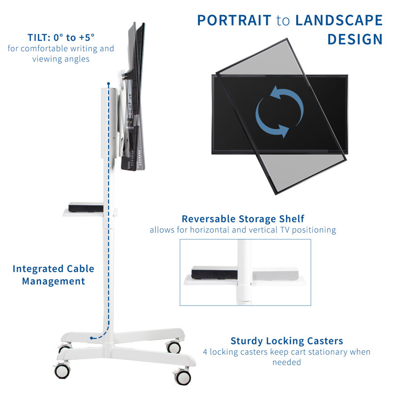 Elegant White Mobile TV Cart, 32"-88" Screens with Rotating Mount