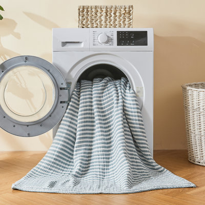 EMME 100% Cotton Muslin Blanket Breathable Gauze Soft Lightweight Striped Blanket Adults Gifts for Summer