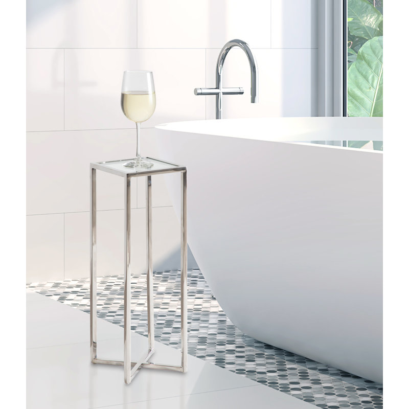 Table de bout Marisol, Plateau en verre transparent / base en chrome poli