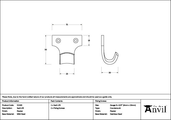 Finger Lift Pewter Sash Lift