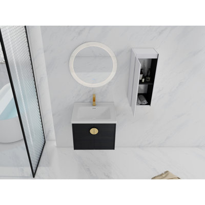 Meuble-lavabo de 24 po avec lavabo en céramique et tablette latérale - châtaignier noir, fabrication, grand contreplaqué de tiroir de tiroir de lavabo de rangement, espace suffisant