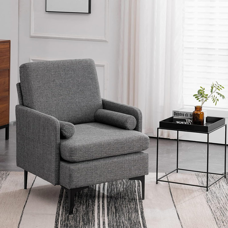 Fauteuil de 26,8 po de largeur Gladwyn, 100 % lin gris, gris