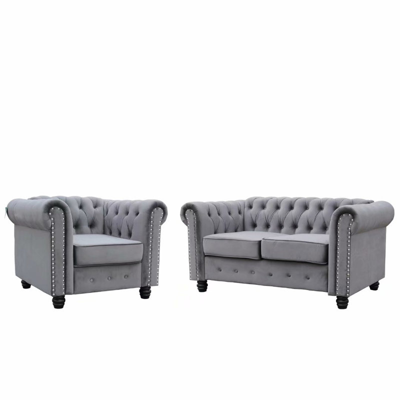 Ensemble de salon 2 pièces Trapeza, Velours gris clair