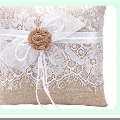 Rustic Burlap and Lace Wedding Ring Pillow