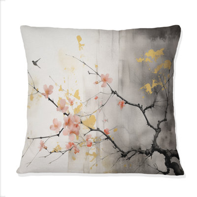Asian Art Sumi Blossom I - Coussin décoratif à imprimé d'art asiatique