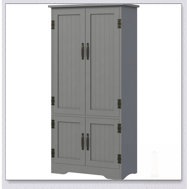 Armoire de cuisine compacte avec 2 tablettes réglables et 4 portes à panneaux pour un rangement efficace et une organisation élégante, gris