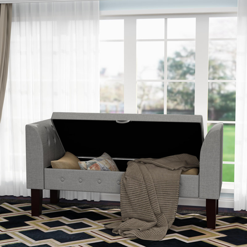 Banc de rangement en bois massif Hannabel, gris