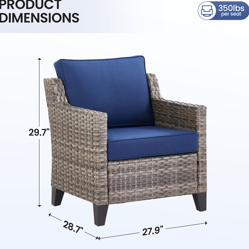 2 Blue Outdoor Patio Lounge Chairs - Fit For Collections. All-weather Pe And Powder-coated Steel Base, 4-inch High Sponge Cushions 2 Arm Backyard Deck. Handwoven Fade- Frame, Sloped Comfort, Fabric