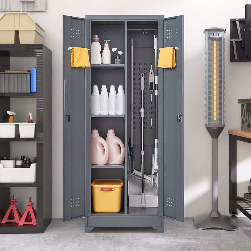 Armoire de rangement en acier robuste avec portes verrouillables, tablettes et tringle