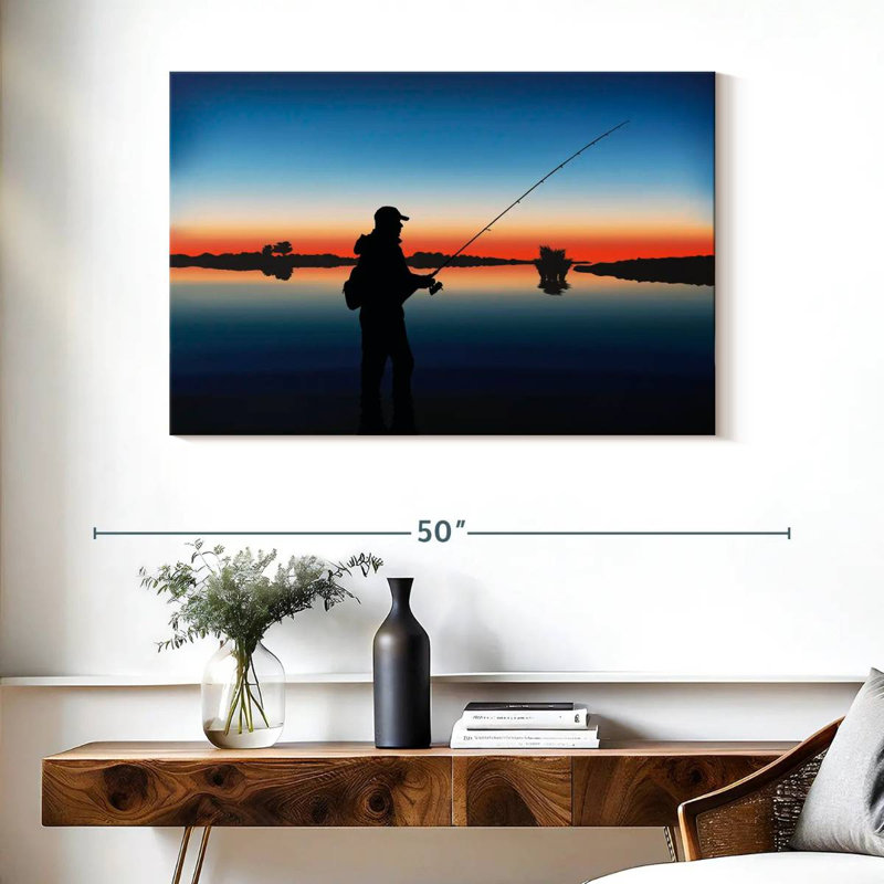 Senne pêchant au crépuscule, H 26 po x l 39 po
