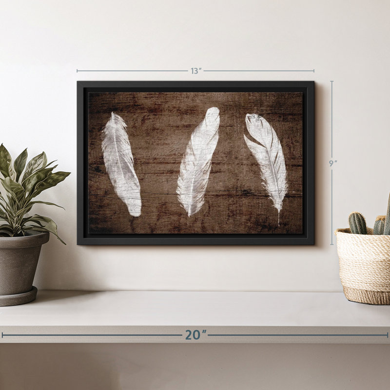 Éléments décoratifs «Woodgrain White Feathers Canvas Print», H 9 po x l 13 po