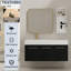 Armoire de salle de bain combinée avec meuble-lavabo de 48 pouces, lavabo en résine épaisse, support de rangement séparé et armoire principale en châtaignier noir, finition grattée, givré