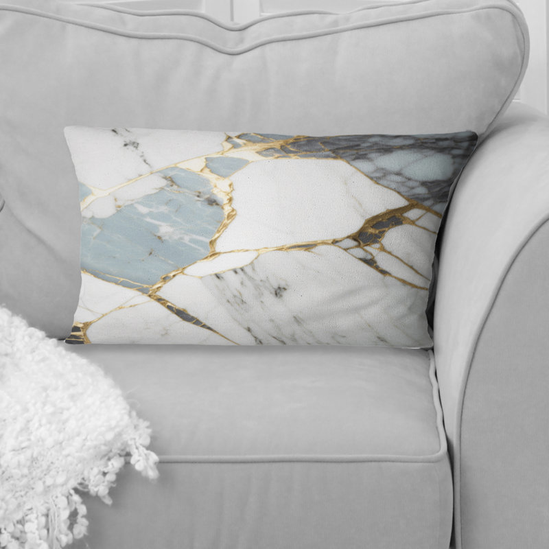 Coussin décoratif abstrait en marbre doré et blanc Abstract Geode I