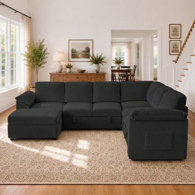 107" U Shaped Modular Sofa, Comfy Sectional Couch with Moveable Ottoman for Living Room