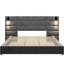 Lit tapissier très grand gris, applique murale avec tête de lit large, base de lit en velours de mousse et à lattes, aire de repos confortable et rembourrée
