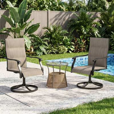Set of 2 Outdoor Patio 360° Swivel Dining Rocking Chairs - UV Resistant, Padded PVC-coated Polyester Mesh, Rust-Proof Steel Frame, 400 Lb Capacity