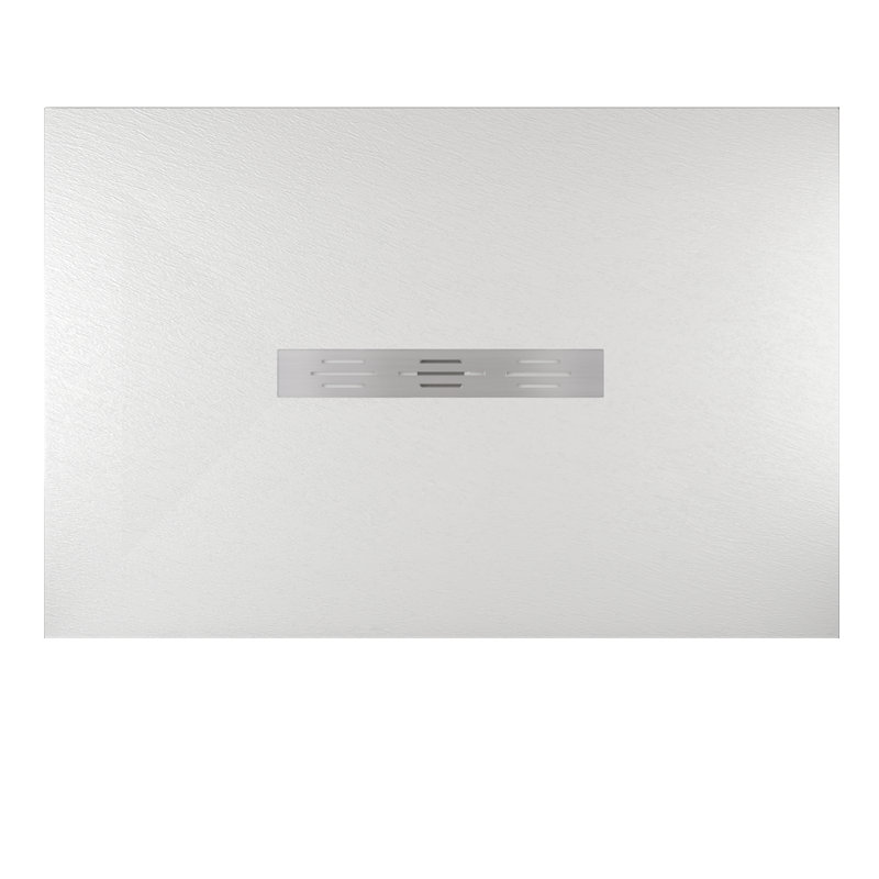 60"W x 42"D Solid Surface Curbless Shower Base with Center Drain and Stainless Steel Center Cover